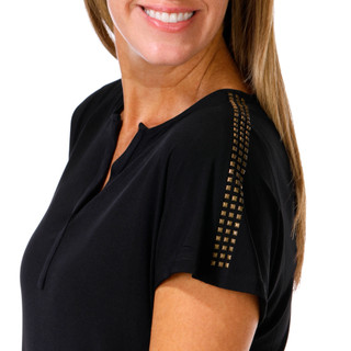 Thumbnail 2: CARMEN MARC VALVO Women's Dolman Flutter Studded Sleeve Top 