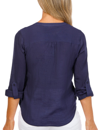 Thumbnail 2: Zac & Rachel Women's 3/4 Sleeve Slub Tie Front Top 