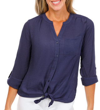 Thumbnail 1: Zac & Rachel Women's 3/4 Sleeve Slub Tie Front Top 