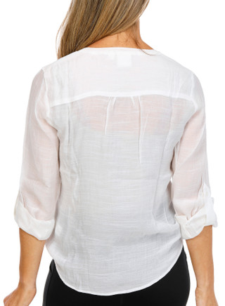 Thumbnail 3: Zac & Rachel Women's 3/4 Sleeve Slub Tie Front Top 