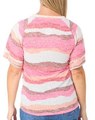 Thumbnail 2: BOBEAU Women's Short Sleeve Caty Edge Stripe Top 