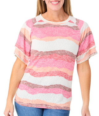 Thumbnail 1: BOBEAU Women's Short Sleeve Caty Edge Stripe Top 