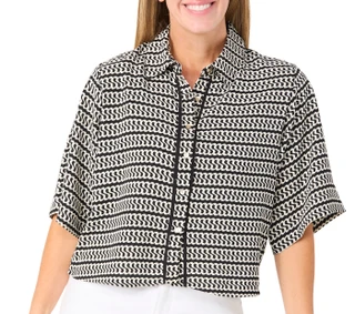 Thumbnail 1: ABS Women's Elbow Sleeve Button Down Print Top 