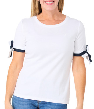Thumbnail 1: Nautica Women's Short Bow Sleeve Top 