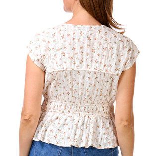 Thumbnail 2: Ellen Tracy Women's Short Sleeve Daisy Print Front Tie Top 