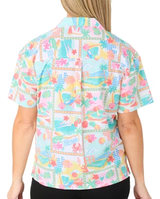 Thumbnail 2: REEL LEGENDS Women's Short Sleeve Button Down Retro Top 