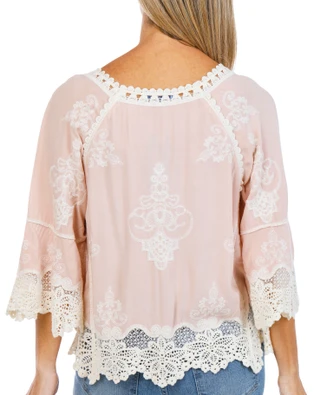 Thumbnail 2: Democracy Women's Split Neck Cropped Crochet Top 