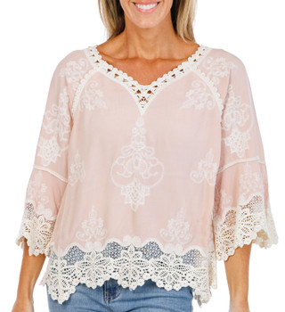 Thumbnail 1: Democracy Women's Split Neck Cropped Crochet Top 