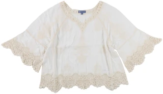 Thumbnail 1: Democracy Women's 3/4 Sleeve Split Neck Cropped Crochet Top 