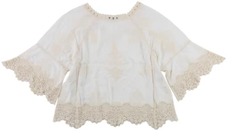Thumbnail 2: Democracy Women's 3/4 Sleeve Split Neck Cropped Crochet Top 