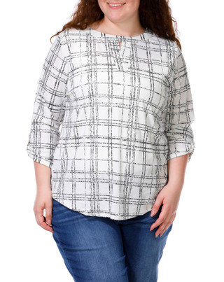 Thumbnail 1: Cure Apparel Women's Plus Plaid Print Top 