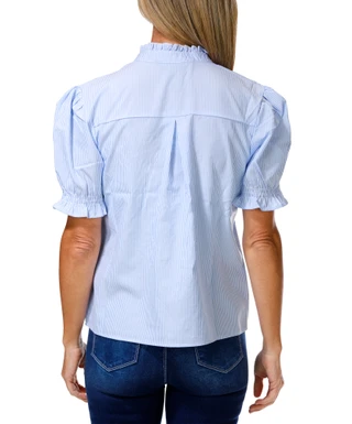 Thumbnail 2: LIV LOS ANGELES Women's Embroidered Button Down Ruffle Neck & Sleeve Top  