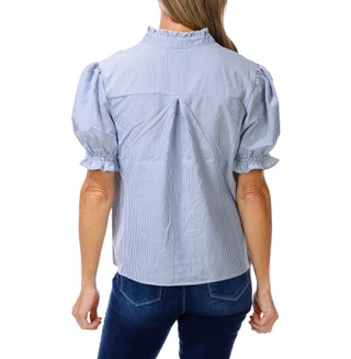 Thumbnail 2: LIV LOS ANGELES Women's Embroidered Button Down Ruffle Neck & Sleeve Top  