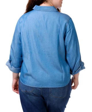 Thumbnail 3: Hope & Harlow Women's Plus Roll Tab Button Up Shirt 