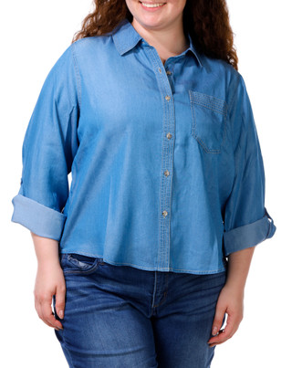 Thumbnail 1: Hope & Harlow Women's Plus Roll Tab Button Up Shirt 