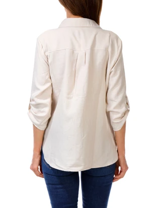 Thumbnail 2: 3RD & MALT Women's Petite Solid Button Down Top  