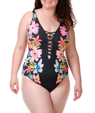 Thumbnail 1: Bleu Rod Beattie Women's Lace Down One Piece Floral Swimsuit 