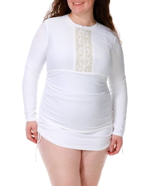 Thumbnail 1: CABANA LIFE Women's Embroidered Ruched Rashguard Cover Up 