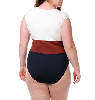 Thumbnail 2: Bleu Rod Beattie Women's Plus Cap Sleeve Color Block Swimsuit 