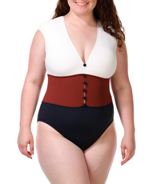 Thumbnail 1: Bleu Rod Beattie Women's Plus Cap Sleeve Color Block Swimsuit 