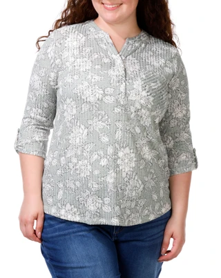 Thumbnail 1: Joie De Vivre Women's Plus Split Neck Floral Print Top 