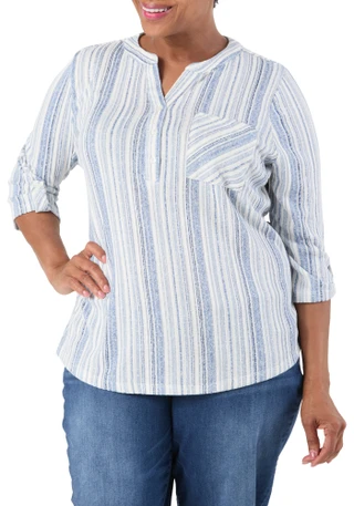 Thumbnail 1: Joie De Vivre Women's Plus Split Neck Floral Print Top 