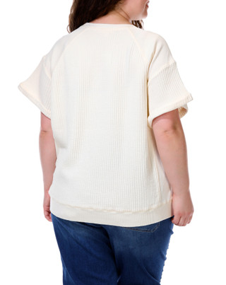 Thumbnail 2: FARMERS MARKET Women's Plus Waffled Cuffed Sleeve Top 