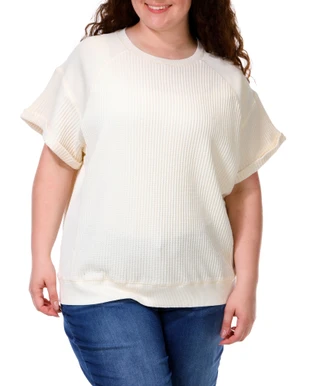 Thumbnail 1: FARMERS MARKET Women's Plus Waffled Cuffed Sleeve Top 
