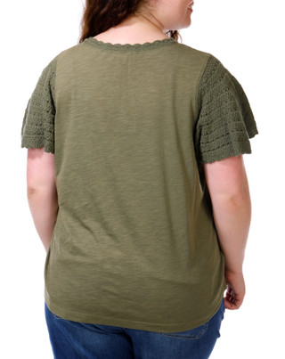 Thumbnail 3: FARMERS MARKET Women's Plus Crochet Sleeve Top 