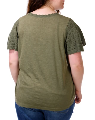 Thumbnail 6: FARMERS MARKET Women's Plus Crochet Sleeve Top 