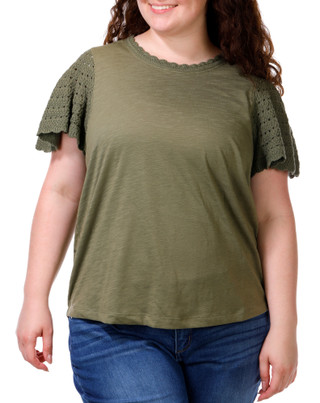 Thumbnail 2: FARMERS MARKET Women's Plus Crochet Sleeve Top 