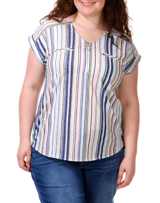 Thumbnail 1: Love Potion Women's Plus Quarter Zip Striped Top 