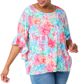 Thumbnail 1: Onque Plus Flounce Sleeve Floral Top 