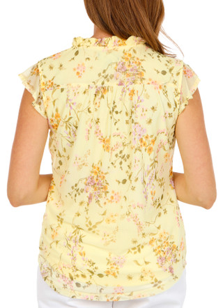 Thumbnail 3: Cocomo Women's Flutter Sleeve Mesh Floral Top 