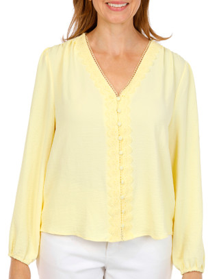Thumbnail 1: Counterparts Women's 3/4 Sleeve Lace Trim V-Neck Top 