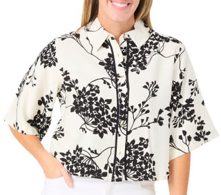 Thumbnail 1: ABS Women's Elbow Sleeve Button Down Print Top 