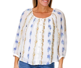 Thumbnail 1: FIGUEROA & FLOWER Women's 3/4 Sleeve Embroidered Floral Top 
