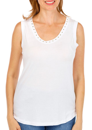 Thumbnail 1: CARMEN MARC VALVO Women's Studded Scoop Neck Tank Top 