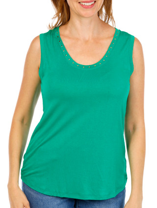 Thumbnail 1: CARMEN MARC VALVO Women's Studded Scoop Neck Tank Top 
