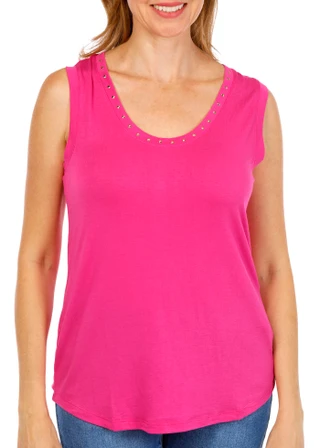 Thumbnail 1: CARMEN MARC VALVO Women's Studded Scoop Neck Tank Top 