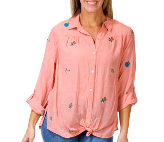 Thumbnail 1: FIGUEROA & FLOWER Women's Button Down Papaya Top 