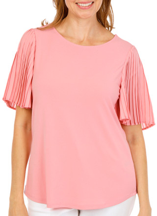 Thumbnail 2: RIO & RIAN Women's Crepe Ruffle Neck Tie Top 