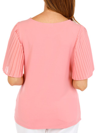 Thumbnail 5: RIO & RIAN Women's Crepe Ruffle Neck Tie Top 