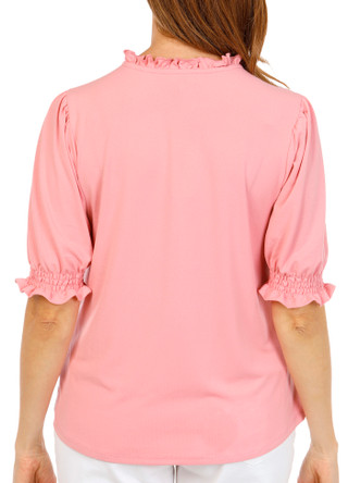 Thumbnail 2: RIO & RIAN Women's Crepe Ruffle Neck Tie Top 