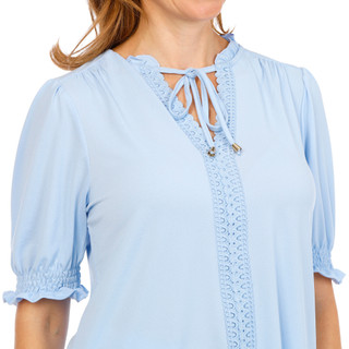 Thumbnail 2: RIO & RIAN Women's Crepe Ruffle Neck Tie Top 