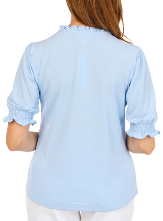Thumbnail 3: RIO & RIAN Women's Crepe Ruffle Neck Tie Top 