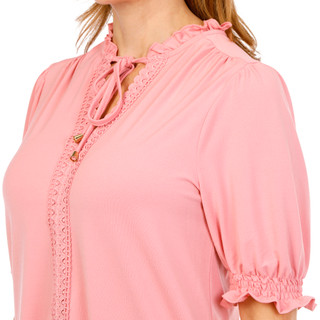 Thumbnail 3: RIO & RIAN Women's Crepe Ruffle Neck Tie Top 