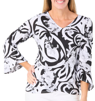 Thumbnail 1: Ruby Road Petite 3/4 Bell Sleeve Print Top 