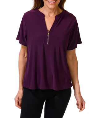 Thumbnail 1: Joie De Vivre Women's V-neck Quarter Zip Solid Top 