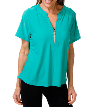 Thumbnail 1: Joie De Vivre Women's V-neck Quarter Zip Solid Top 